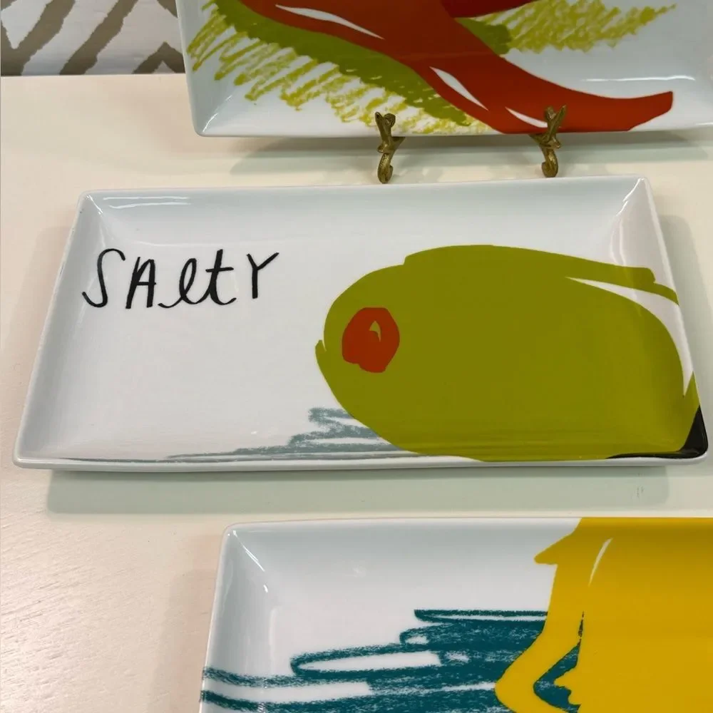 Crate & Barrel Snack Appetizer Ceramic Plates Set of 3 Spicy Sour Salty